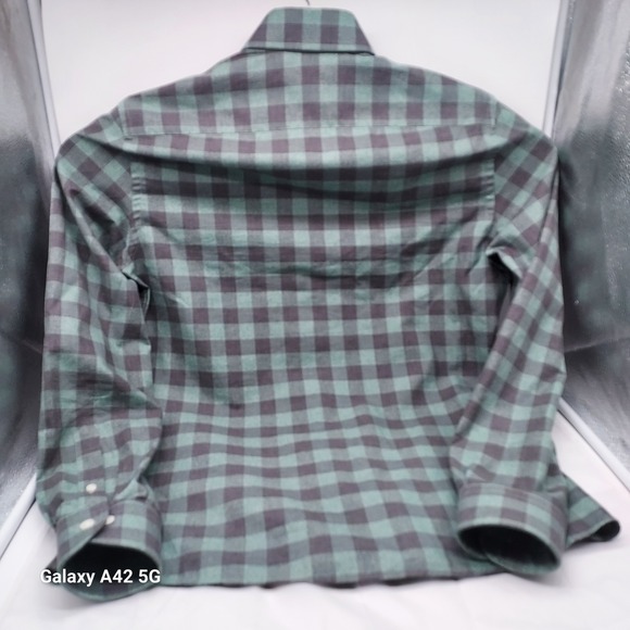 Ledbury Tailored Fit Shirt Mens 15 S Green Navy Buffalo Check Cotton - Picture 7 of 7